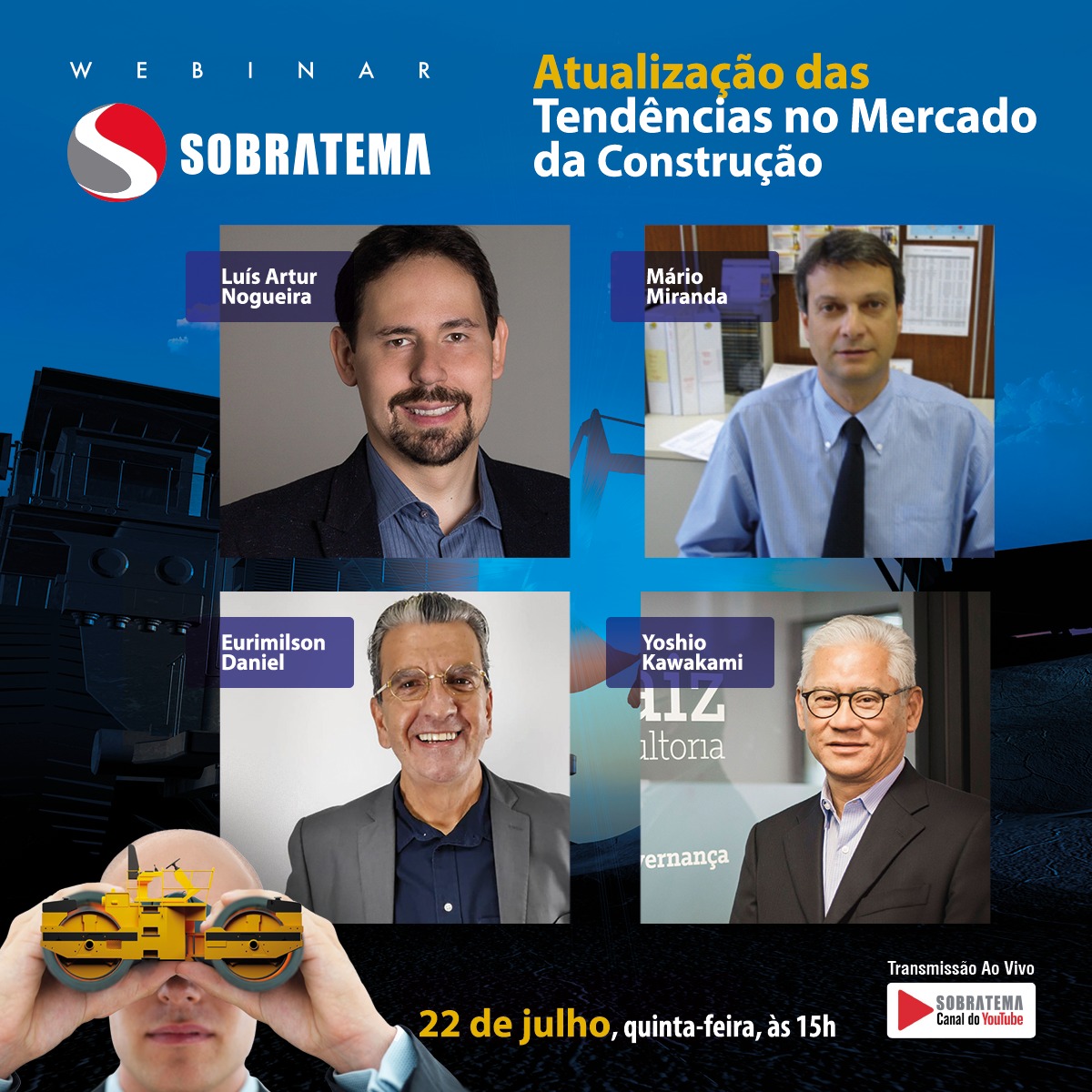 Webinar Sobratema tratará das expectativas para o mercado de máquinas para construção no segundo semestre