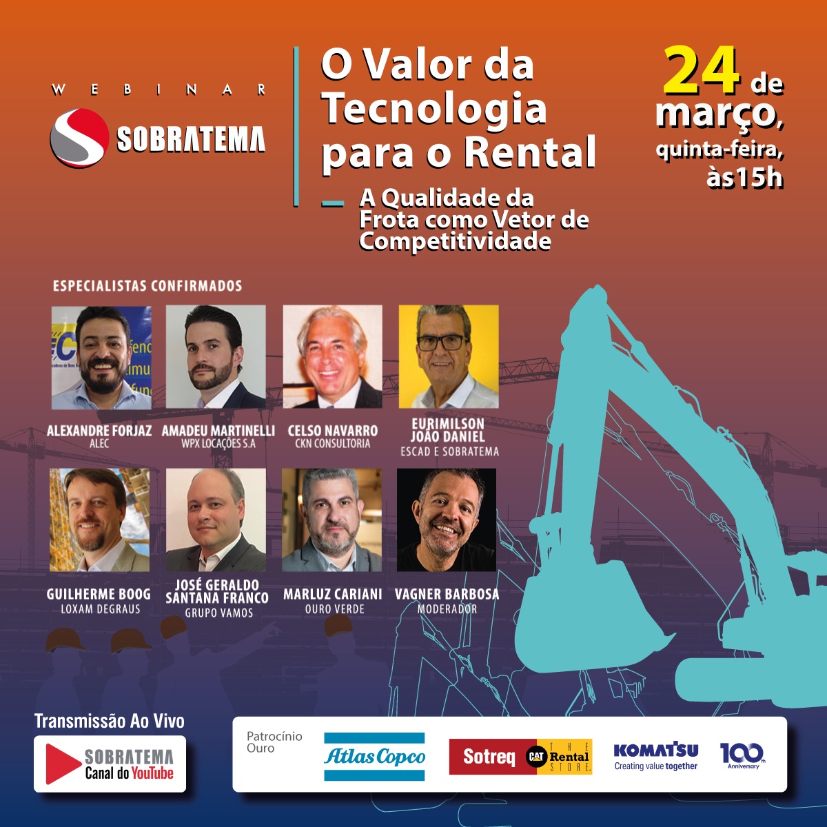 Mercado de locação apresentará no Webinar da Sobratema o valor da tecnologia para competitividade