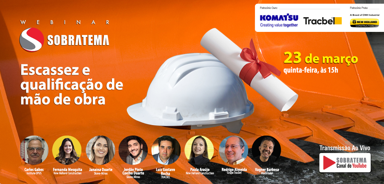 Mercado de máquinas para construção mostrará no Webinar Sobratema suas iniciativas para qualificar a mão de obra do setor