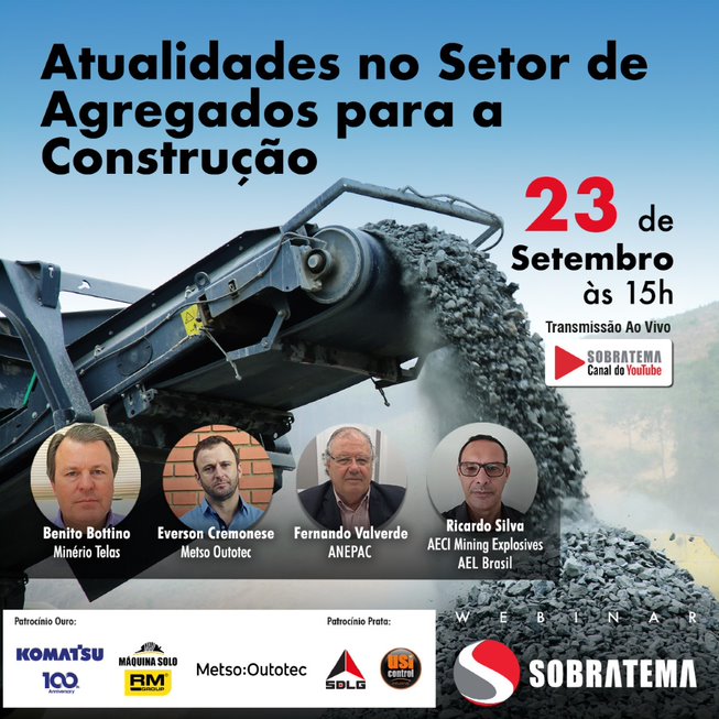 Webinar Sobratema apresentará as transformações e as tendências do mercado de agregados para construção