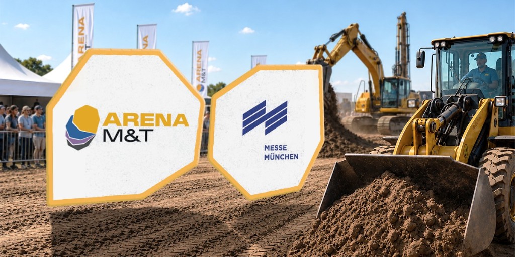 Arena M&T e Messe München: pás-carregadeira amarela em demonstração ao ar livre